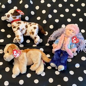 TY Plush Trio — Brown, Cream, Pink, Blue